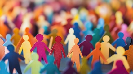 Colorful paper cut-out figures in a crowd, representing diversity and empowerment.