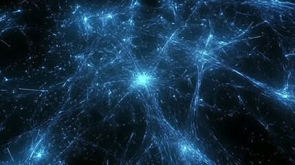 Futuristic Network of Glowing Nodes and Blue Lines Representing Data Flow and AI Communication