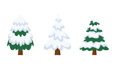 Fototapeta premium 3 Christmas trees in the snow, branches covered with snow