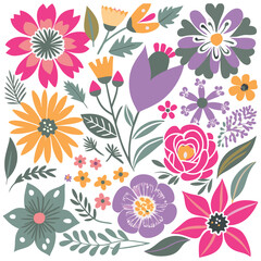 Pattern of seamless flowers, Hand-drawn botanical element, Doodle botany floral design.perfect for branding.