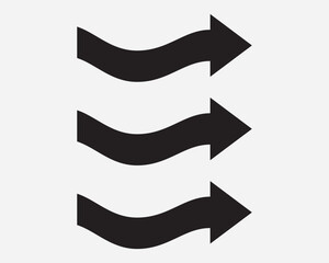 Current Flow Right Arrow Three Point Pointer Flowing Wave Path Direction Position Orientation Navigation Black White Vector Sign Icon Shape Outline