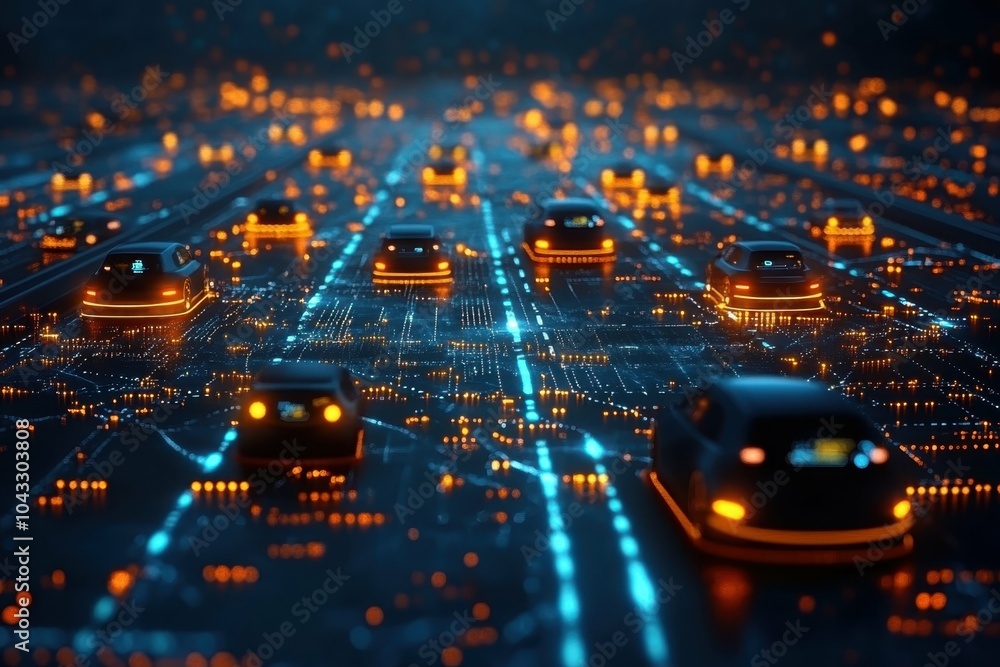 Aufkleber light pattern designing. futuristic microchip circuit board glowing with neon lights, technology inn