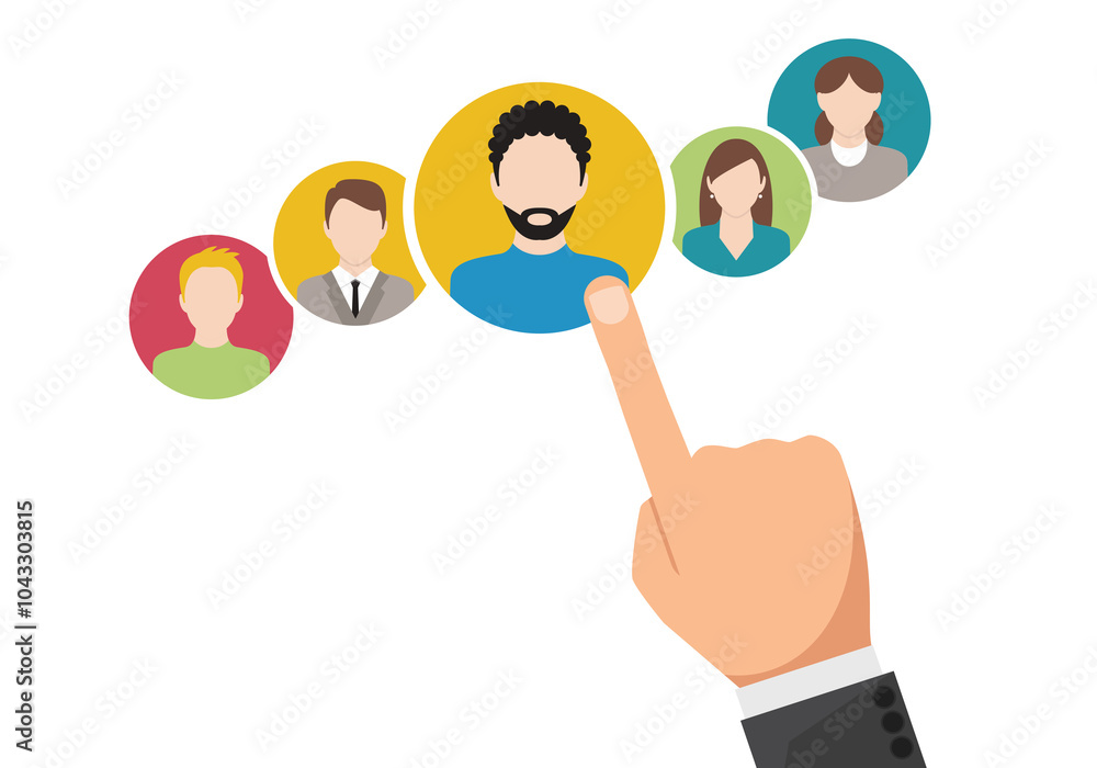 Poster business process management and automation concept with person moving wooden pieces on flowchart dia