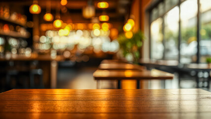 Cozy Restaurant Interior with Blurred Background and Warm Lighting