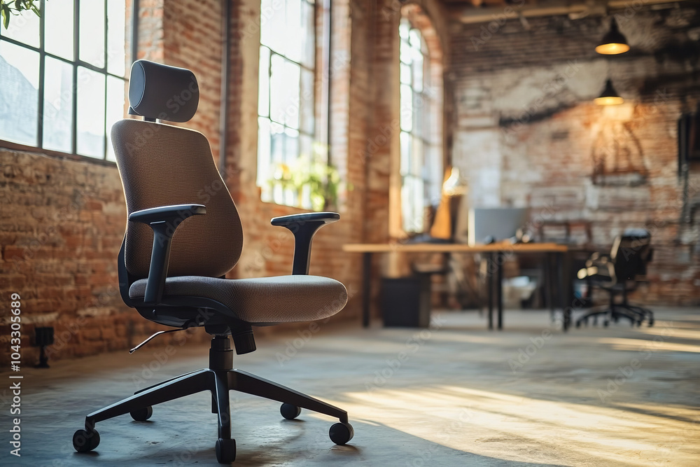 Poster Industrial Style Chair in Open Concept Loft with Exposed Brick  