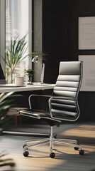 Fototapeta premium Modern Sleek Office with High-End Ergonomic Chair and Minimalist Desk 