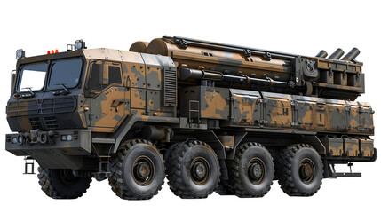 Self-propelled Anti - aircraft air defense system. Weapon equipment. Land military vehicles. Destroy air targets. Ai generated. Colorful PNG illustration 