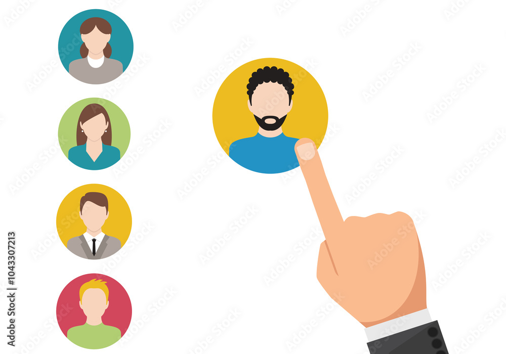 Poster business process management and automation concept with person moving wooden pieces on flowchart dia