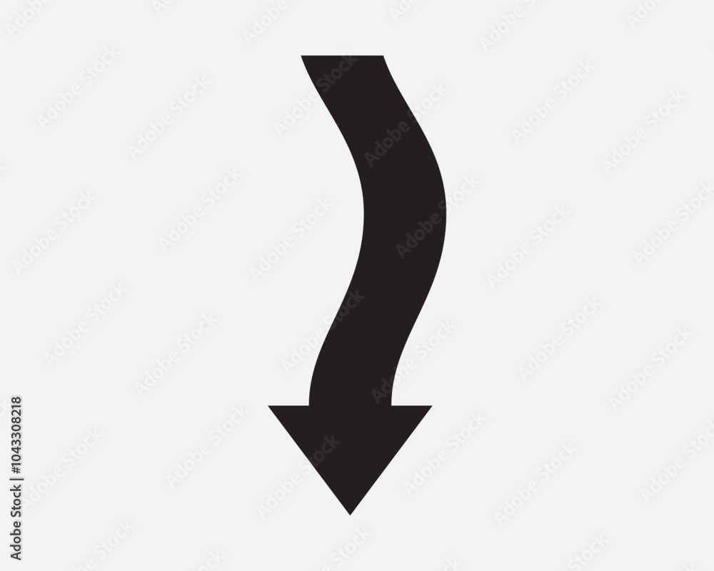Poster wavy arrow point down pointing south below under reverse descent backwards back curve flow downstrea