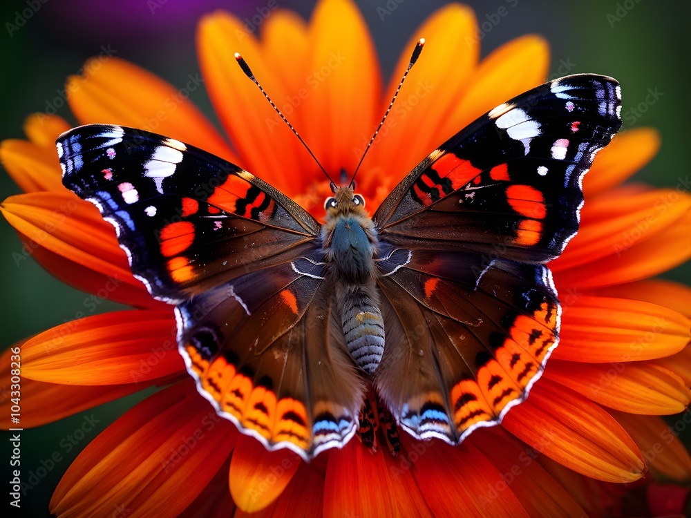 Wall mural macro shot of a red admiral butterfly (vanessa atalanta)