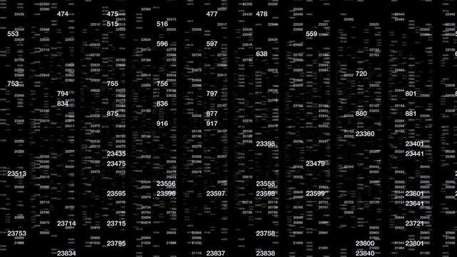 Scrolling random numbers in digital matrix, representing data processing and tech algorithms