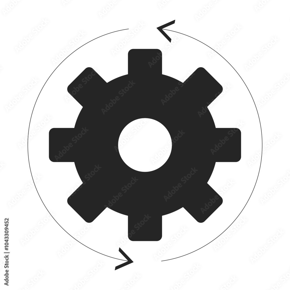 Aufkleber cog flowing process black and white 2d line object. wheel gear rotating. business workflow automatio