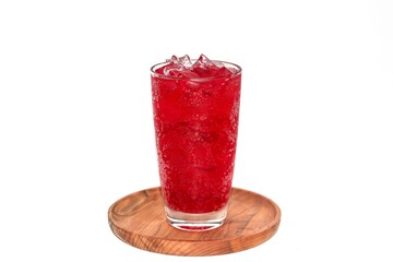 Pictures of sweet red water serving on sack with isolated concept.