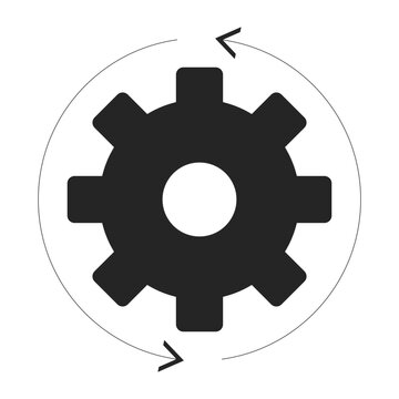 recommend clip art: Cog flowing process black and white 2D line object. Wheel gear rotating. Business workflow automation. Engine mechanism cogwheel isolated clip art vector outline item. Monochromatic spot illustration