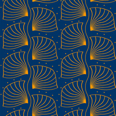 Art Deco golden and blue seamless pattern. Geometric decorative texture. Vector vintage background.