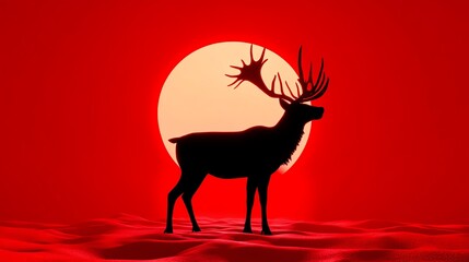 Silhouette of a deer against a red sunset, dramatic and striking composition.