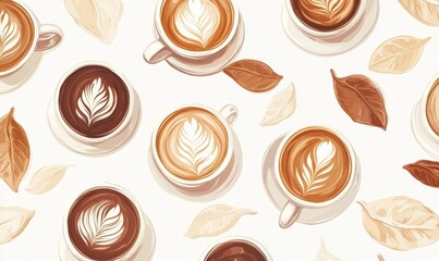 coffee art pattern for print, vector illustration style