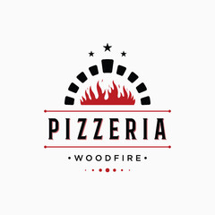 Retro vintage pizza or pizzeria logo template design with crossed shovels.Logo for business, restaurant, label and badge.