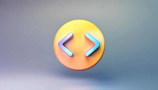 code icon coding icon symbol of programming 3d rendering vector illustration.A vibrant and colorful 3d code icon illustrating creativity and innovation in technology. circle button.