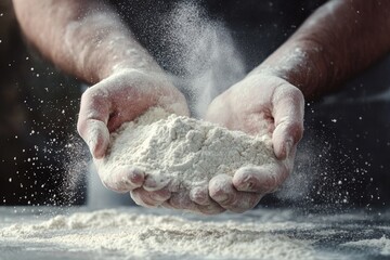 Fototapeta premium Close-up of hands holding flour. Perfect for baking, food, and cooking themes.