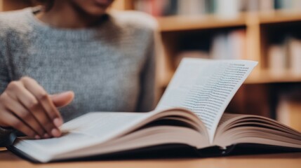 A person reading a book in a cozy environment, focused on the content.