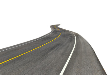 Asphalt road isolated isolated on white background. This has clipping path.