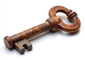 A weathered, rusty metal key whispers tales of medieval times.