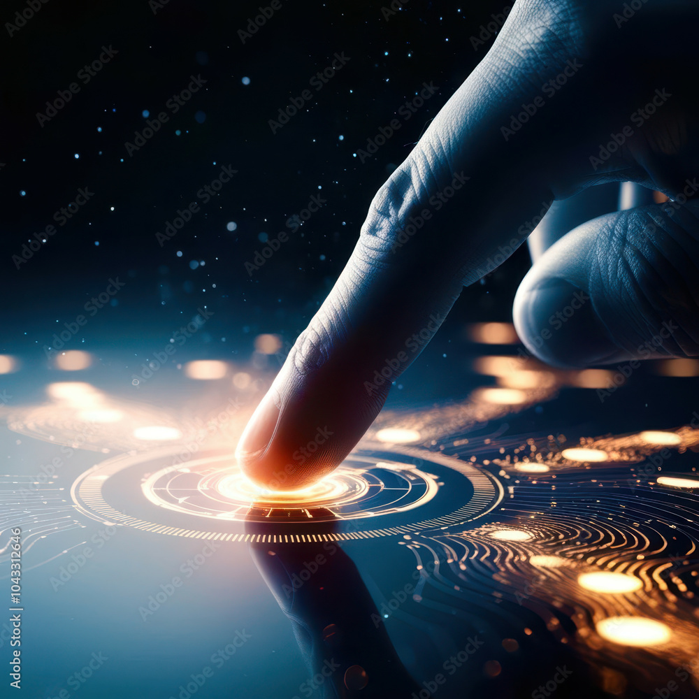 Poster a hand is pointing to a glowing dot on a screen
