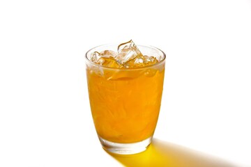 Orange juice in glass put on white background with isolated style.