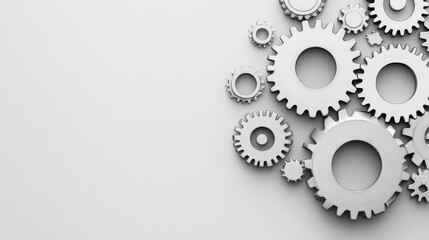 Gears interlocking, representing teamwork and problem-solving, neutral background, space for overlay text