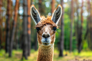 Obraz premium Generated AI portrait of alpaca in rural countryside farm