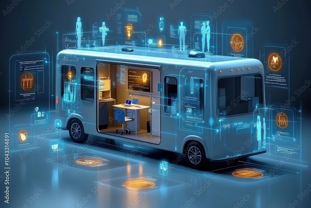 Aufkleber smart home robot. futuristic autonomous smart rv showcasing high-tech digital interface and connecte