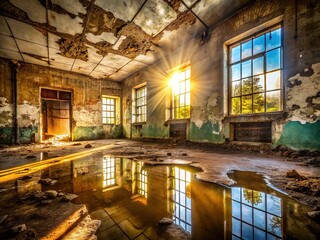 Abandoned building reveals the aftermath of a sandy deluge.