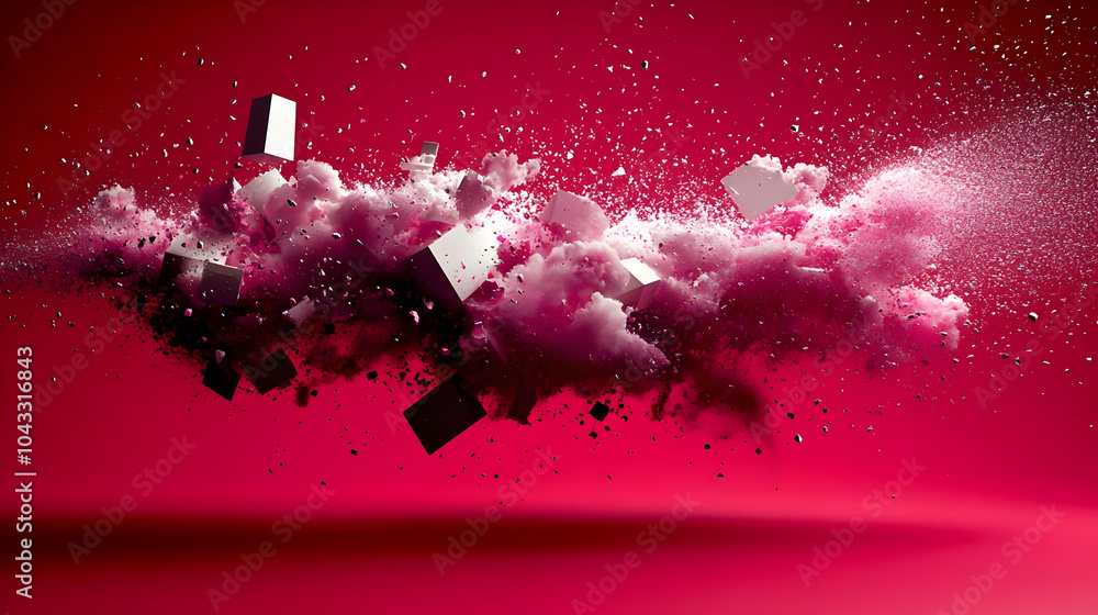 Aufkleber abstract 3d background with exploding pink and white cloud