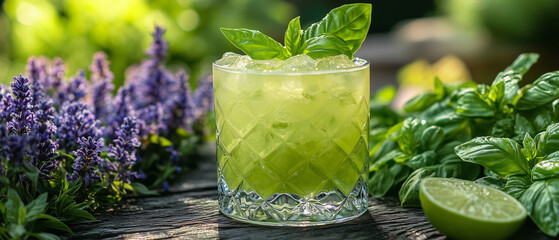 Homemade Gin Basil Smash Cocktail, 