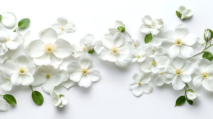 Fototapeta premium floral frame background, jasmine flowers frame, white flower border, botanical frame design, white floral border, flower frame with copy space, nature background with flowers, white jasmine