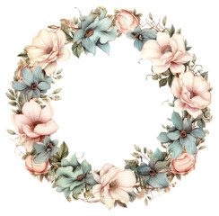 Fototapeta premium PNG Vintage flowers circle frame pattern wreath plant.