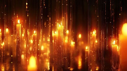 Fototapeta premium Golden light sparkles around candles. This image can be used for various projects, including backgrounds, overlays, and website banners.