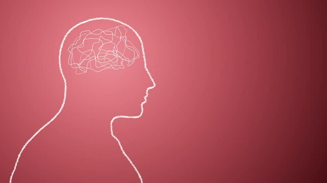 Scribble Animation Depicting Overthinking and Stress in Human Profile on Red Gradient Background