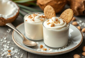 Coconut Cream Dessert with Toasted Almonds and Cookies
