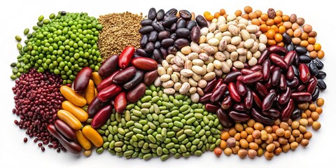 A Symphony of Legumes A Colorful Arrangement of Various Dried Beans, Lentils, and Peas, Displaying a Spectrum of Shapes and Textures.