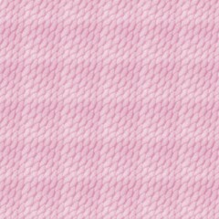 Pink scales textured fabric with repeating pattern. Close-up of a soft pink knitted fabric with a delicate, interwoven stitch pattern.