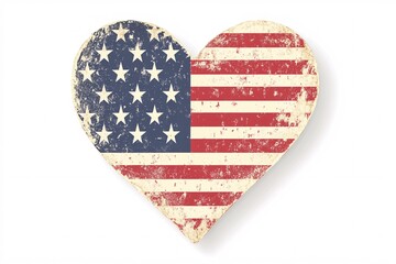 Fototapeta premium A textured heart shape filled with the colors and pattern of the American flag symbolizes love for the United States