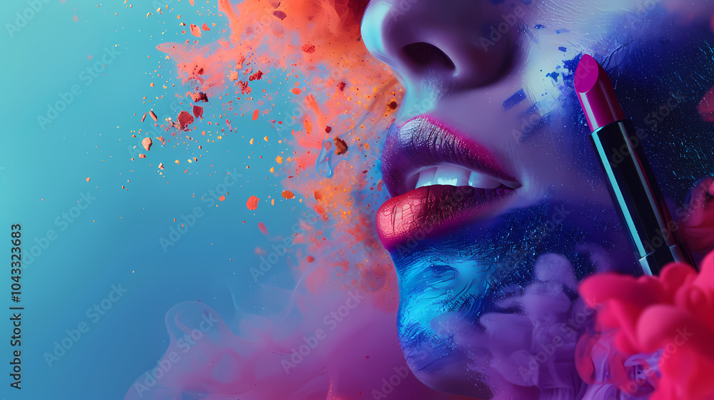 Poster make up on a face background generated ai