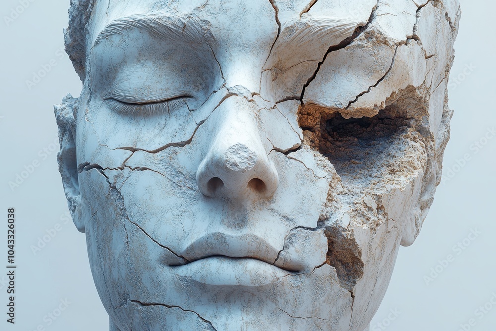 Poster a crumbling statue with cracks running through it, symbolizing the fragility and decay of extremist 