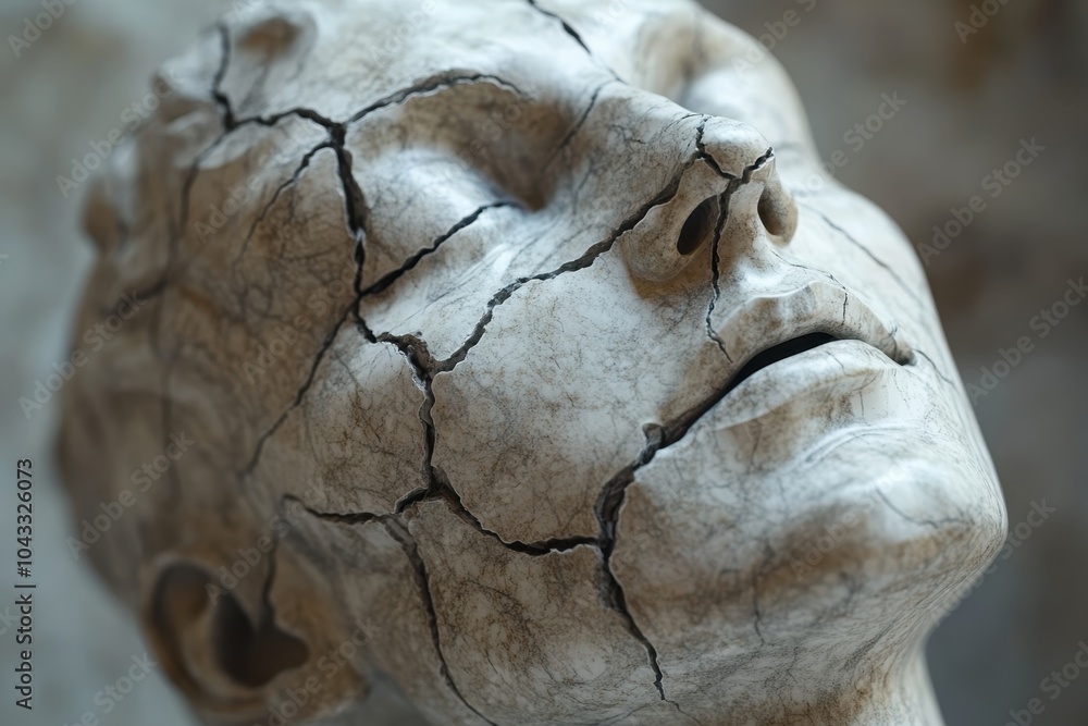 Aufkleber a crumbling statue with cracks running through it, symbolizing the fragility and decay of extremist 