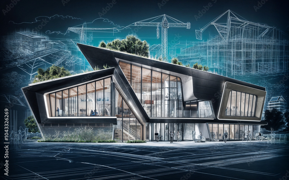 Aufkleber abstract sketch of a building under construction. generative ai