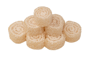 Coconut candy roll isolated on a white background.