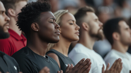 Fototapeta premium Group of People Standing During National Anthem at Sports Event