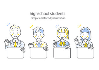 将来や志望校について考える高校生　シンプルでお洒落な線画イラスト